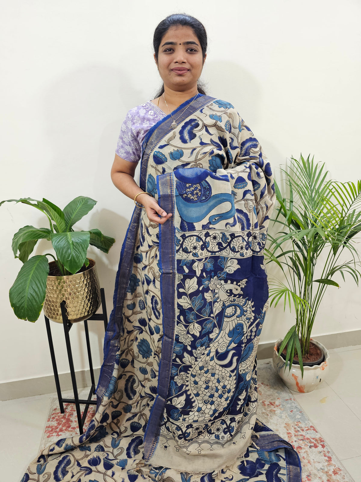 Chennuri Silk Annam & Lotus Pattern - Blue