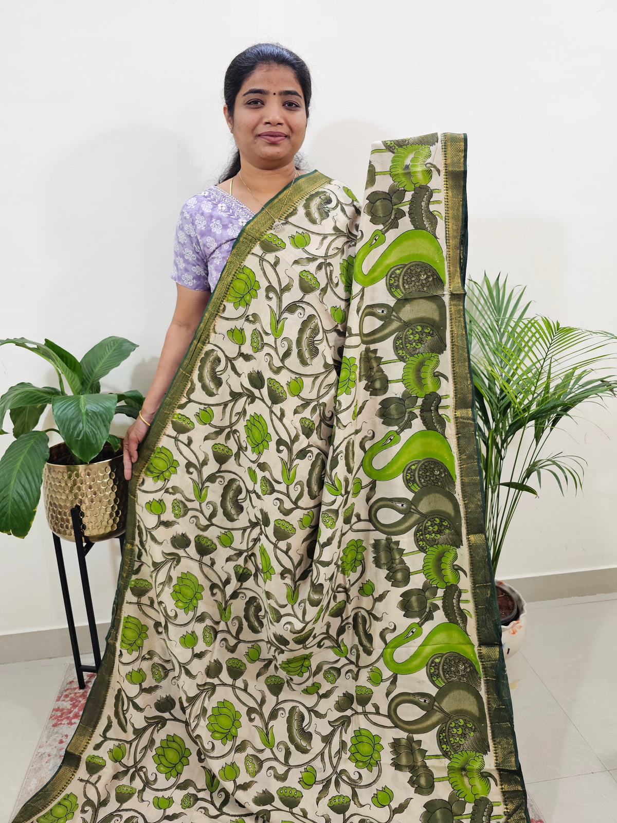 Chennuri Silk Annam & Lotus Pattern - Green