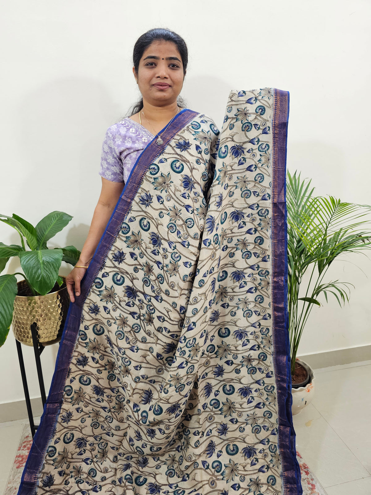 Chennuri Silk Lotus Pattern - Blue