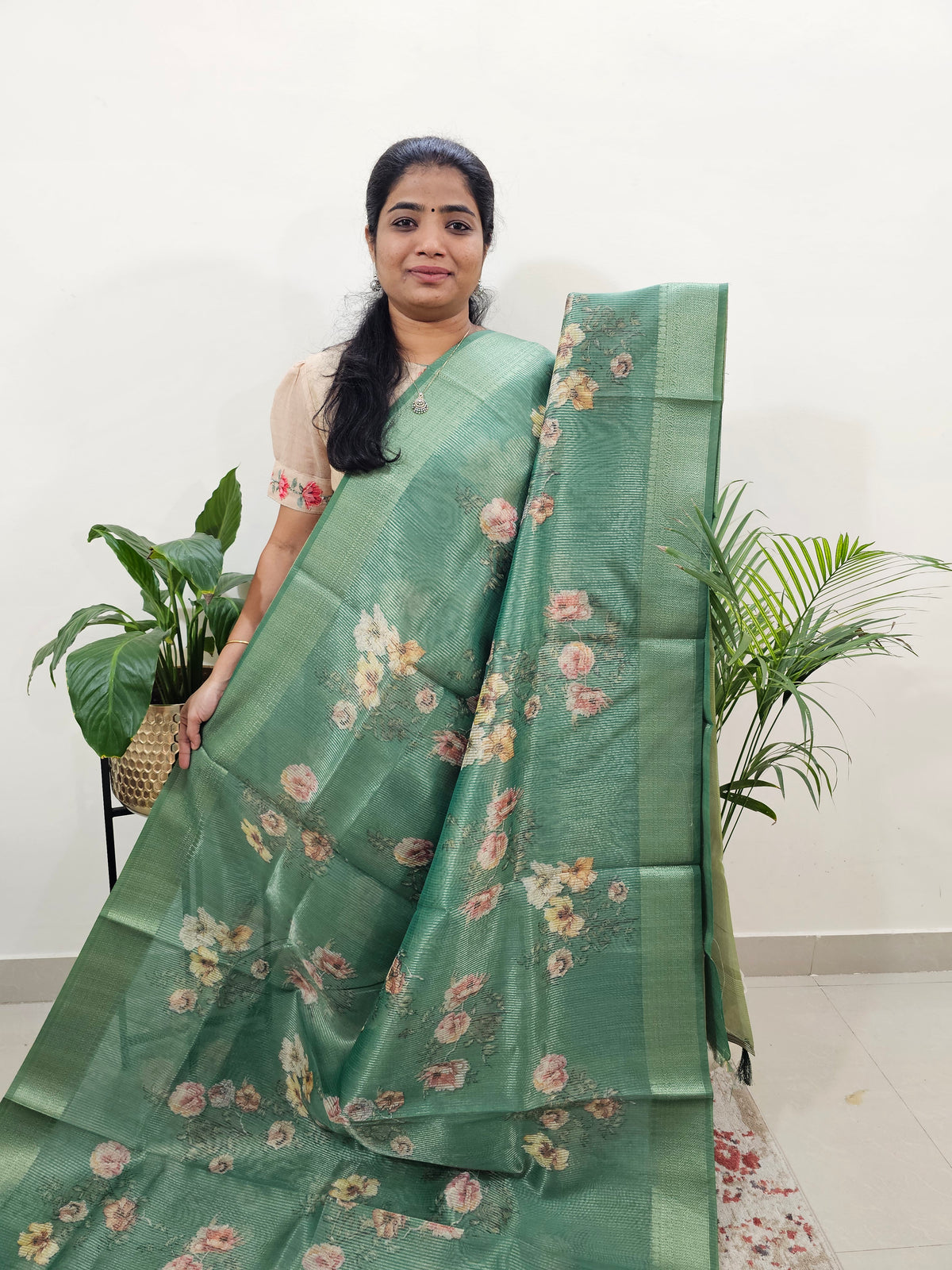 Semi Tussar with Striped Zari Weaving Saree - Sea Green