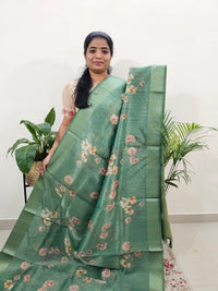 Semi Tussar with Striped Zari Weaving Saree - Sea Green