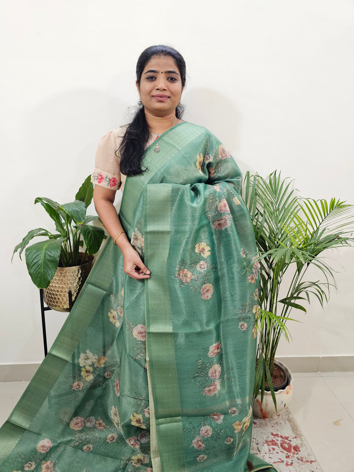 Semi Tussar with Striped Zari Weaving Saree - Sea Green