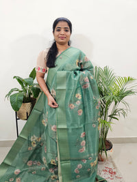 Semi Tussar with Striped Zari Weaving Saree - Sea Green