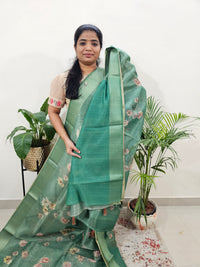Semi Tussar with Striped Zari Weaving Saree - Sea Green