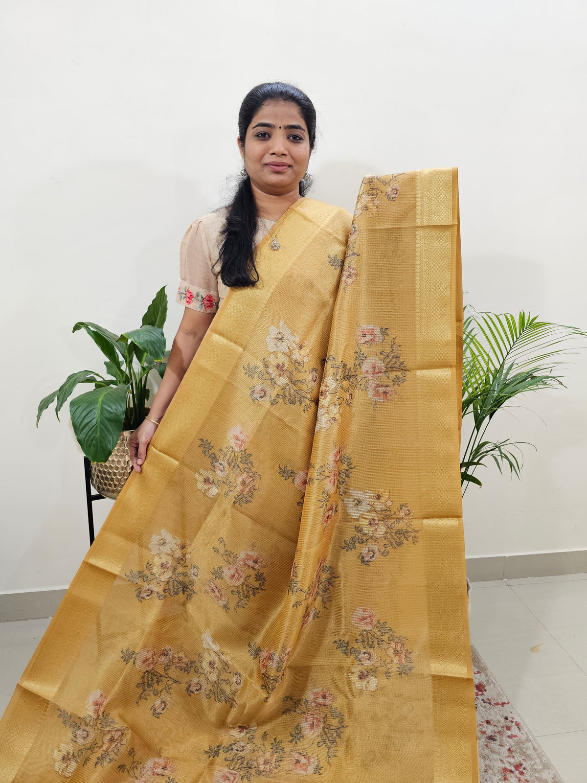 Semi Tussar with Striped Zari Weaving Saree -  Yellow