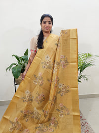 Semi Tussar with Striped Zari Weaving Saree -  Yellow