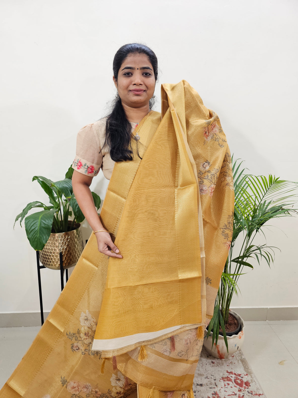 Semi Tussar with Striped Zari Weaving Saree -  Yellow