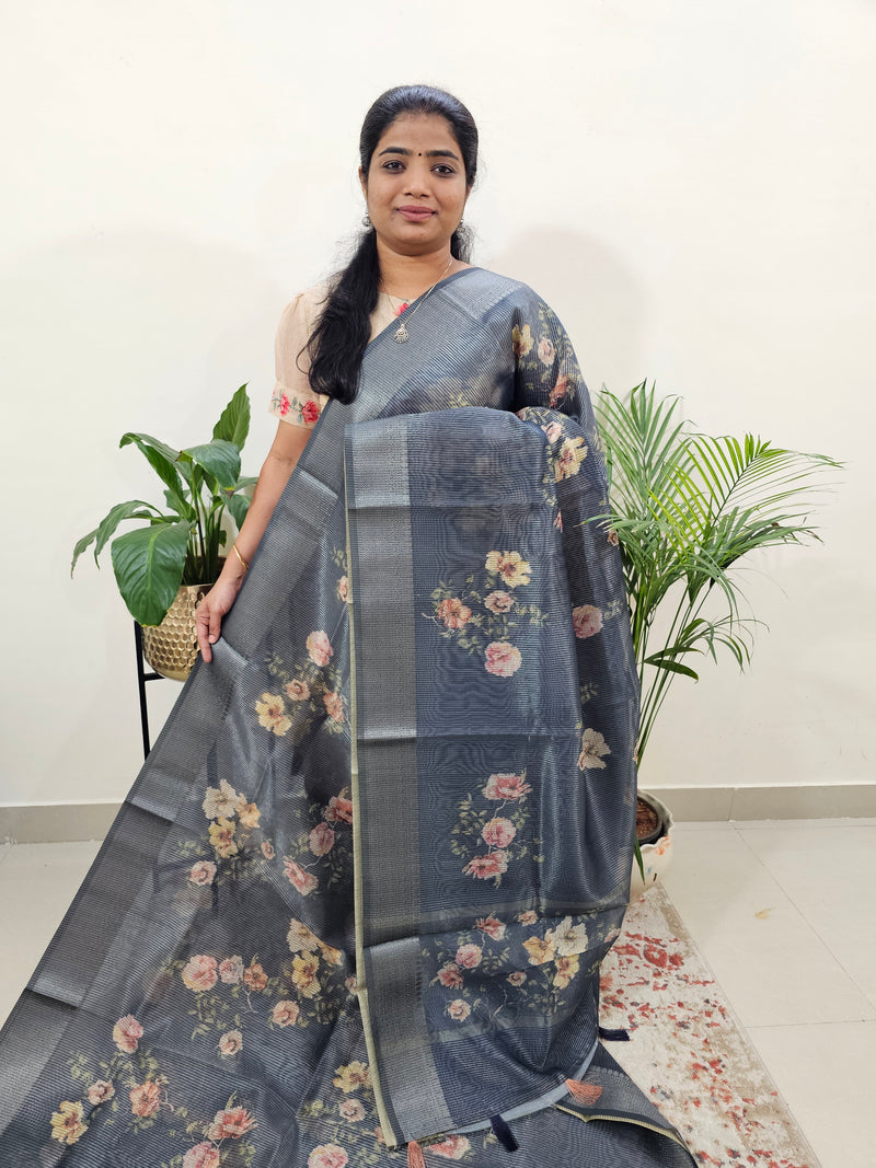 Semi Tussar with Striped Zari Weaving Saree - Dark Blue