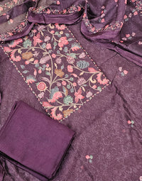 Semi Tussar Unstitched Salwar Suit  - Wine