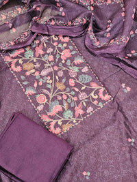 Semi Tussar Unstitched Salwar Suit  - Wine