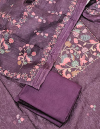 Semi Tussar Unstitched Salwar Suit  - Wine