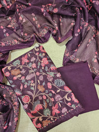 Semi Tussar Unstitched Salwar Suit  - Wine