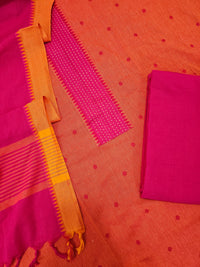 Cotton Unstitched Salwar - Orange with Pink