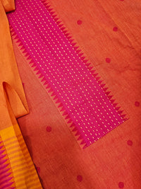 Cotton Unstitched Salwar - Orange with Pink