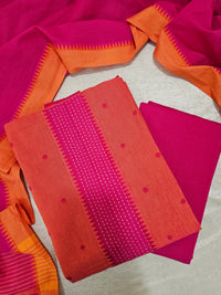 Cotton Unstitched Salwar - Orange with Pink