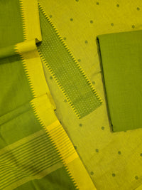 Cotton Unstitched Salwar - Green with Yellow