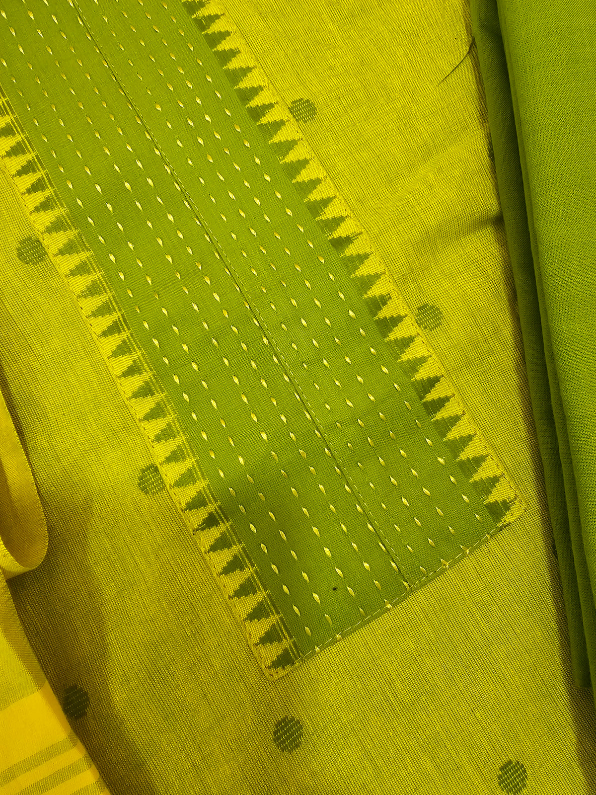 Cotton Unstitched Salwar - Green with Yellow