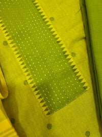 Cotton Unstitched Salwar - Green with Yellow