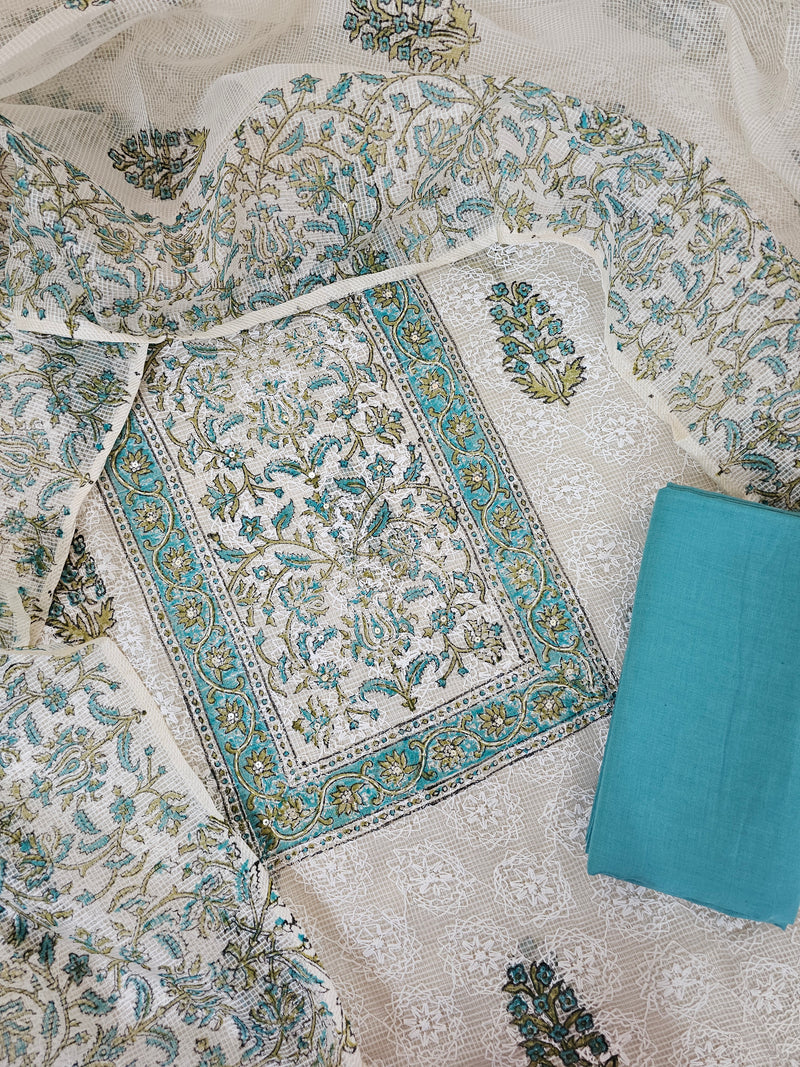 Semi Kota Unstitched Salwar Suit  - Light Sea Green