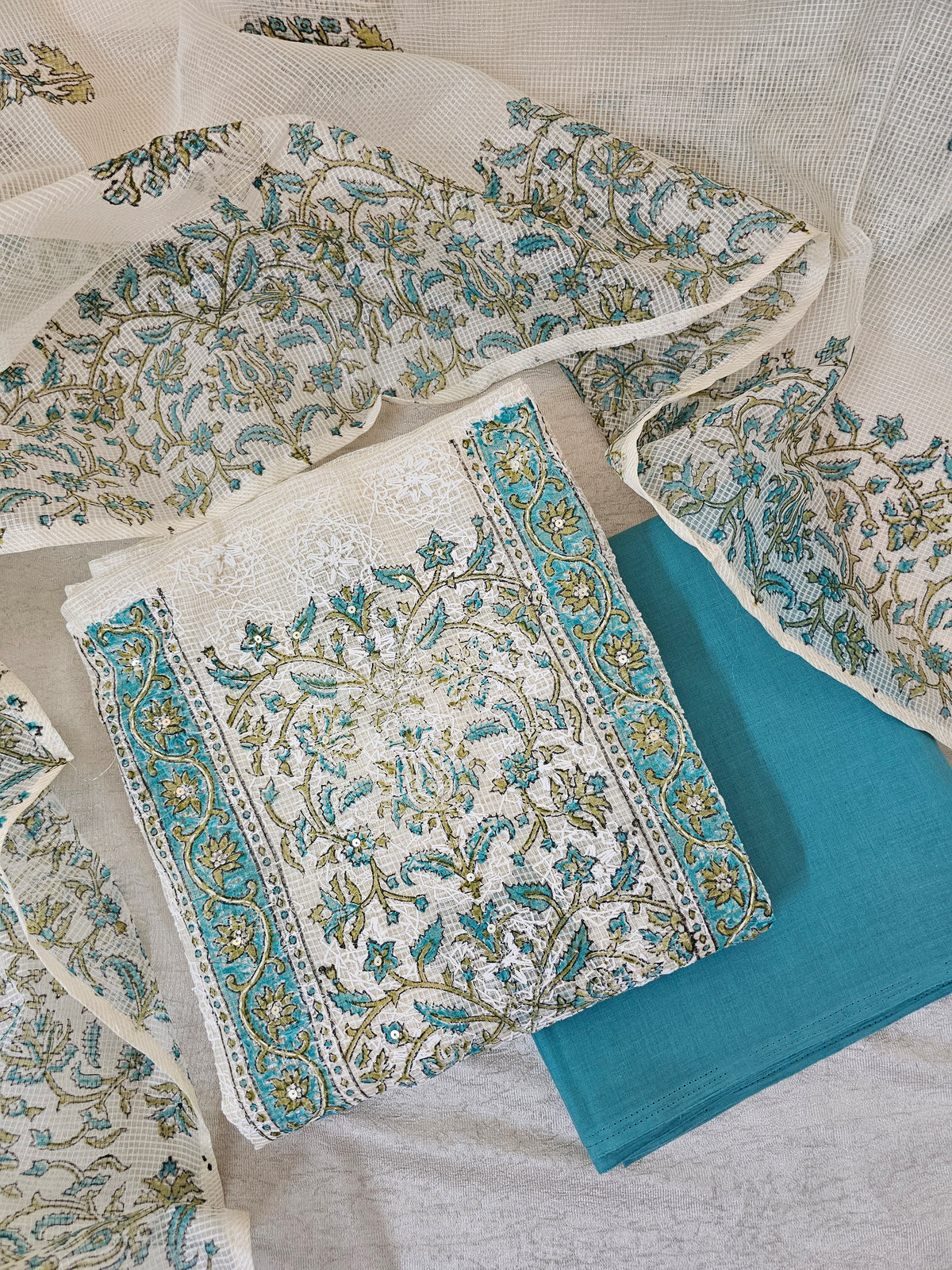 Semi Kota Unstitched Salwar Suit  - Light Sea Green