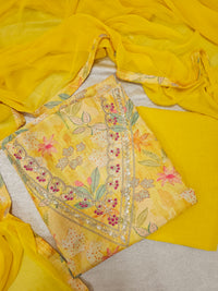 Semi Tussar Unstitched Salwar Suit - Yellow