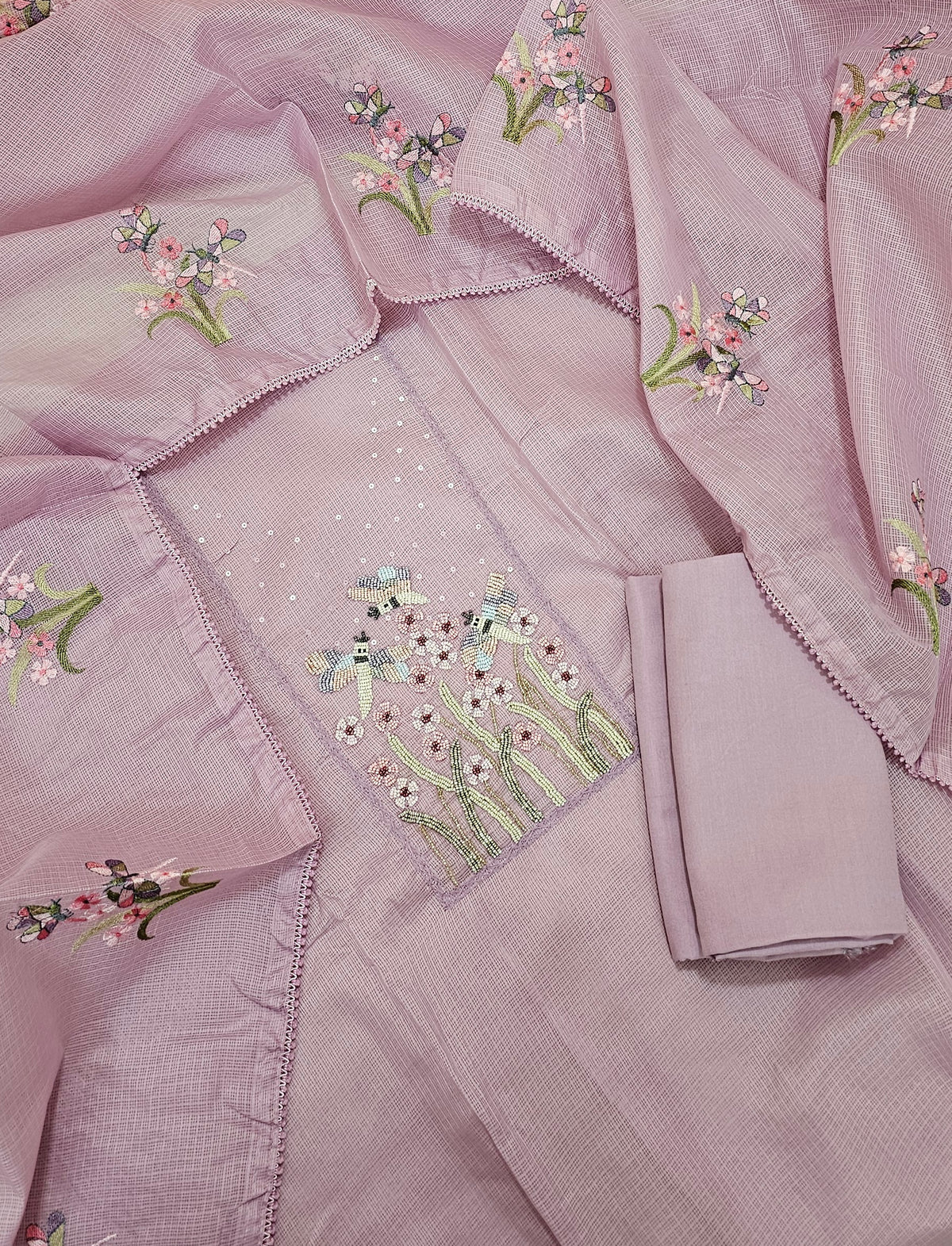 Semi Kota Unstitched Salwar Suit - Lavender