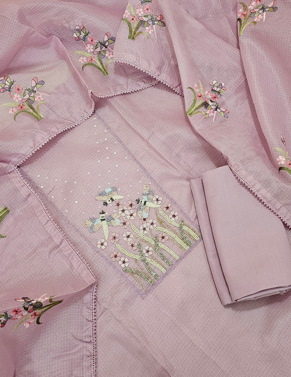 Semi Kota Unstitched Salwar Suit - Lavender