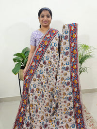 Cotton Kalamkari Saree - Cream with Red