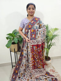 Cotton Kalamkari Saree - Cream with Red