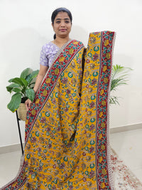 Cotton Kalamkari Saree - Yellow with Red