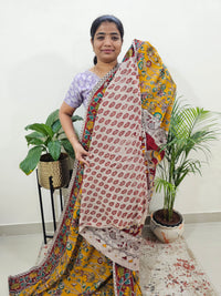 Cotton Kalamkari Saree - Yellow with Red
