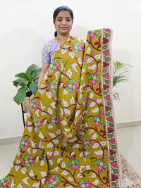 Cotton Kalamkari Saree - Mehndi Green with Red