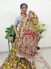 Cotton Kalamkari Saree - Mehndi Green with Red