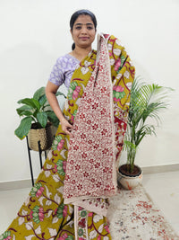 Cotton Kalamkari Saree - Mehndi Green with Red