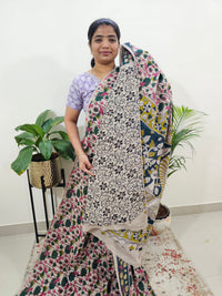 Cotton Kalamkari Saree - Cream with Peacock Green