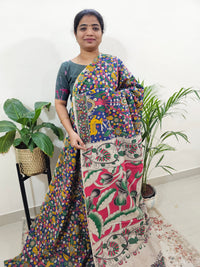 Cotton Kalamkari Saree - Blue with Green