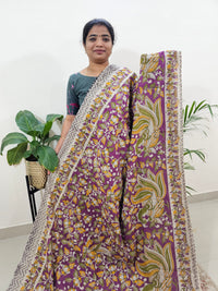 Cotton Kalamkari Saree - Purple with Green