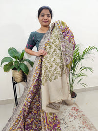 Cotton Kalamkari Saree - Purple with Green