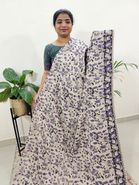 Cotton Kalamkari Saree - Cream with Purple