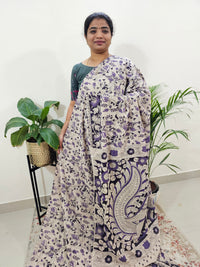 Cotton Kalamkari Saree - Cream with Purple