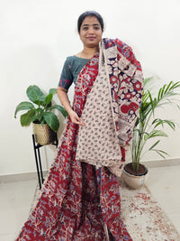 Cotton Kalamkari Saree - Red with Purple