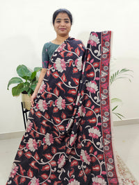 Cotton Kalamkari Saree - Black with Red