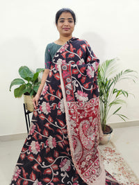 Cotton Kalamkari Saree - Black with Red