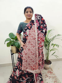 Cotton Kalamkari Saree - Black with Red