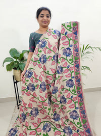 Cotton Kalamkari Saree - Cream with Pink