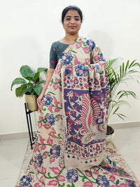 Cotton Kalamkari Saree - Cream with Pink