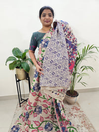 Cotton Kalamkari Saree - Cream with Pink