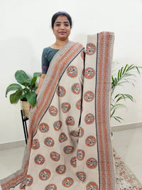 Cotton Kalamkari Saree - Cream with Orange