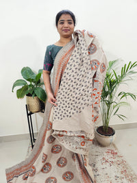 Cotton Kalamkari Saree - Cream with Orange