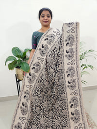 Cotton Kalamkari Saree - Black with Marron